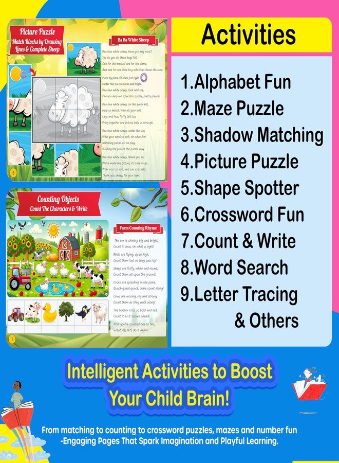 Kiddale 2-in1 Sing-Along Rhymes & Brain-Boosting Activities Sound Book for Kids | Musical Learning & IQ Boosting Activities | Puzzles, Crossword, Match, Sort & Many| Gift for Ages 3-7 - Image 3